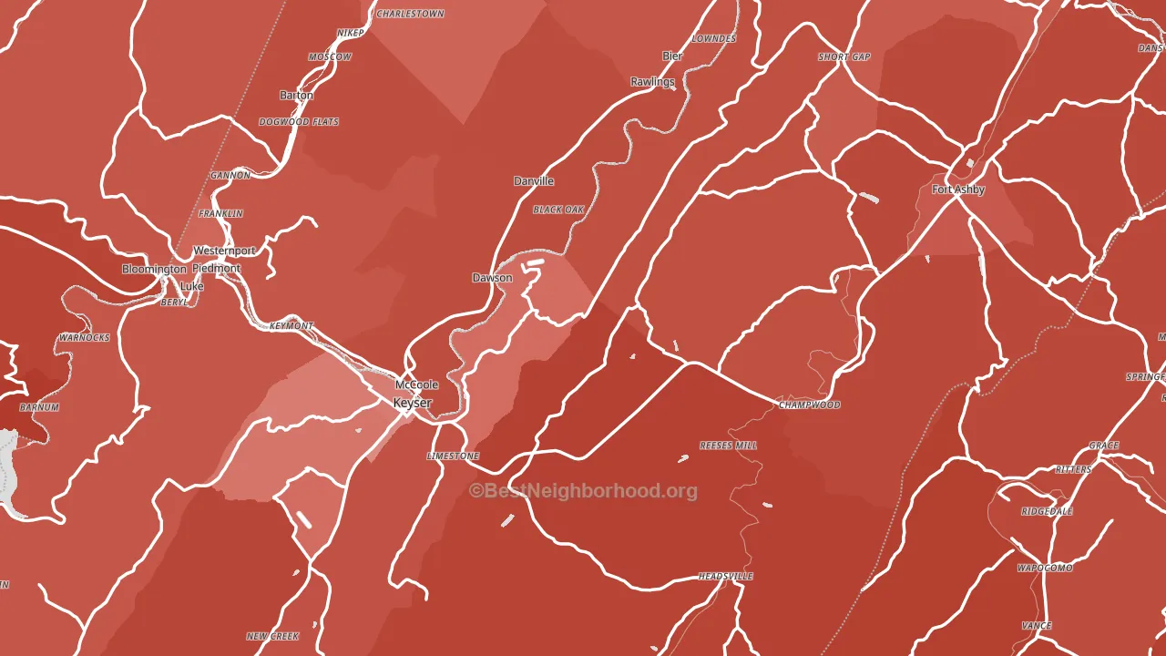 Mineral County, WV block-group political-lean map