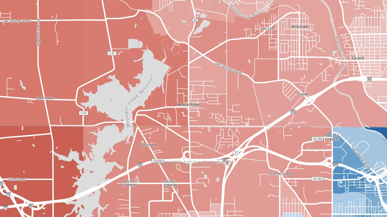 Mineral Ridge, OH block-group political-lean map