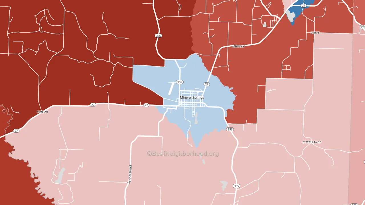 Mineral Springs, AR block-group political-lean map