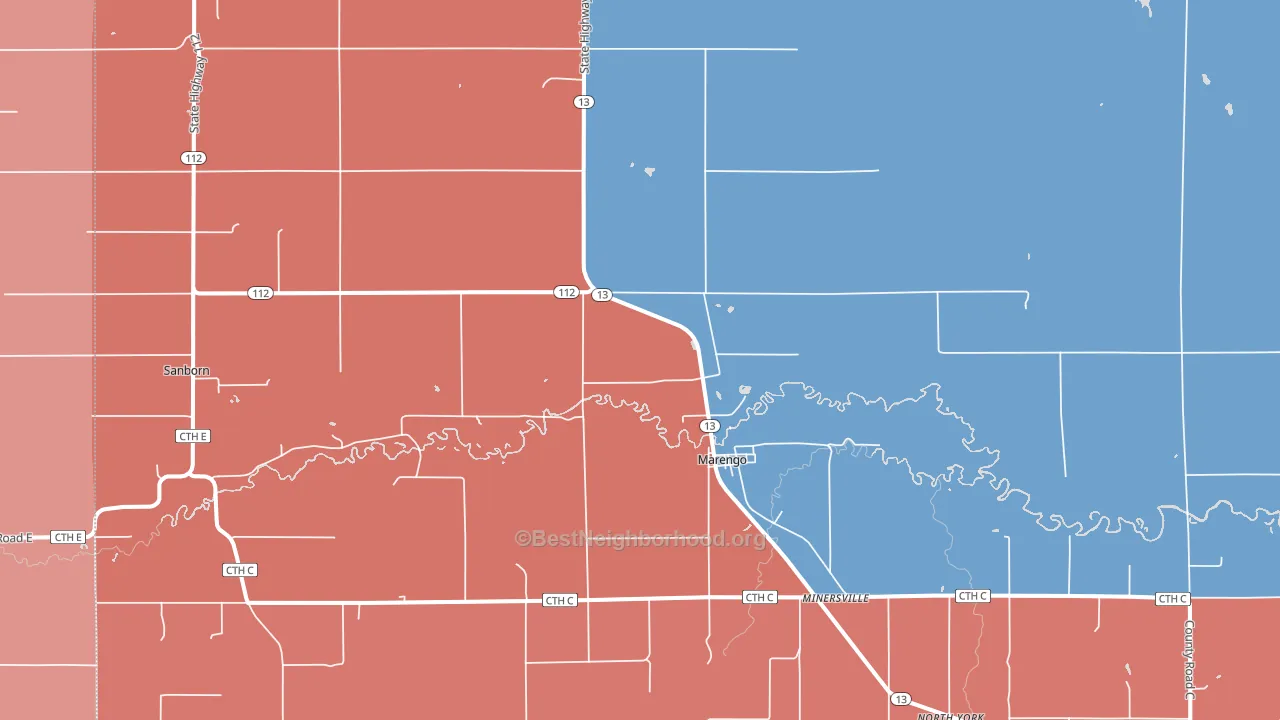 Minersville, WI block-group political-lean map
