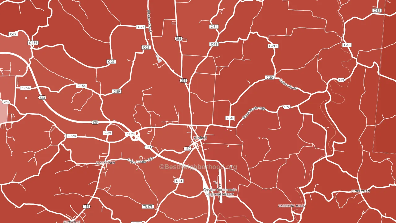 Minford, OH block-group political-lean map
