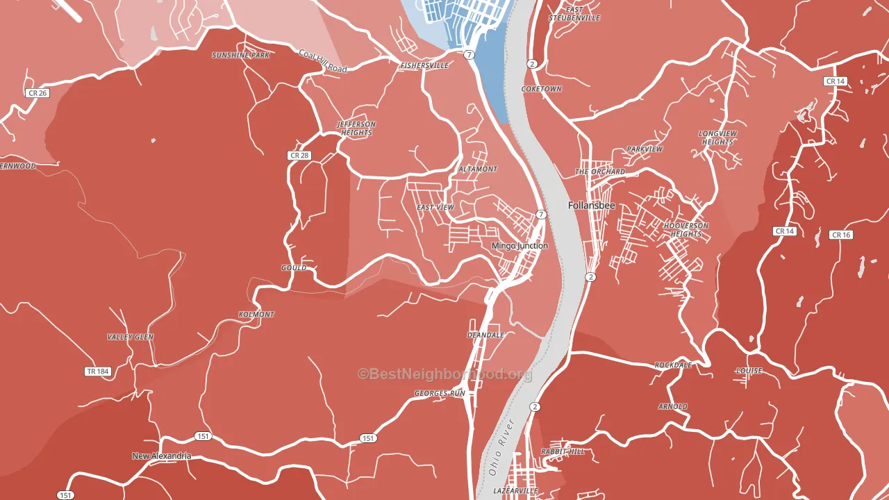 Mingo Junction, OH block-group political-lean map