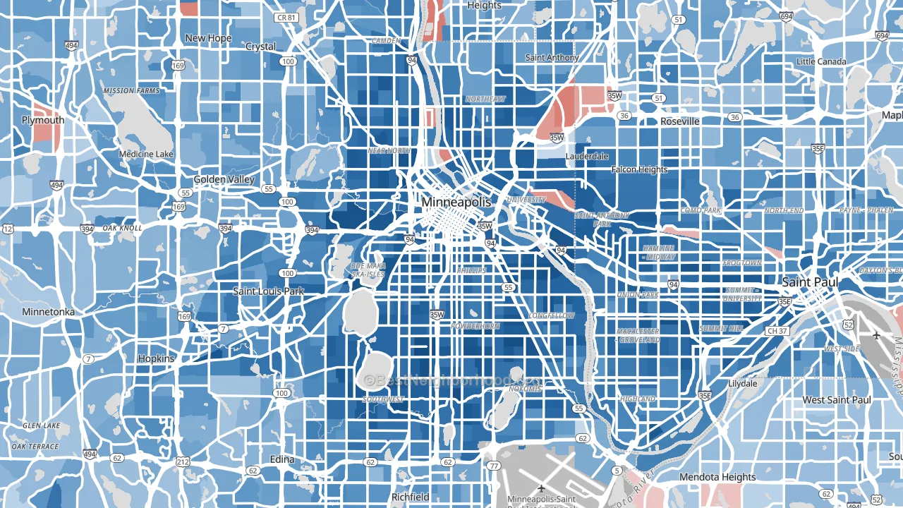 Minneapolis, MN block-group political-lean map