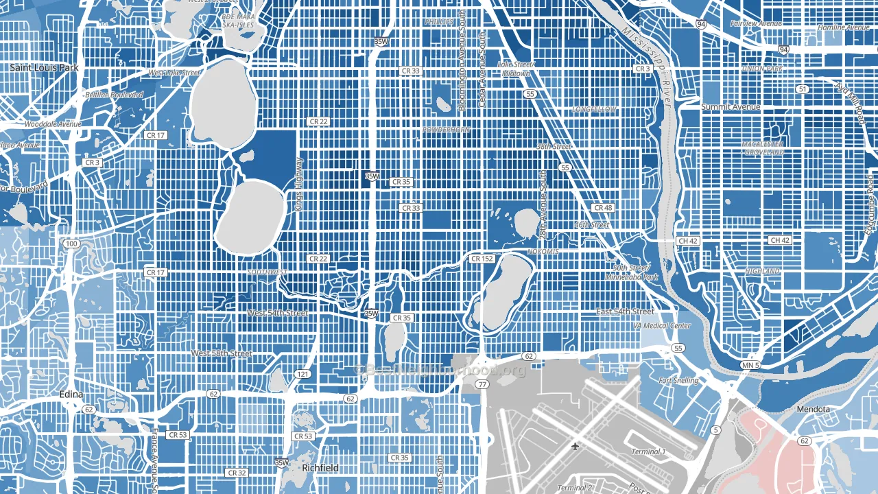 Minnehaha, Minneapolis, MN block-group political-lean map