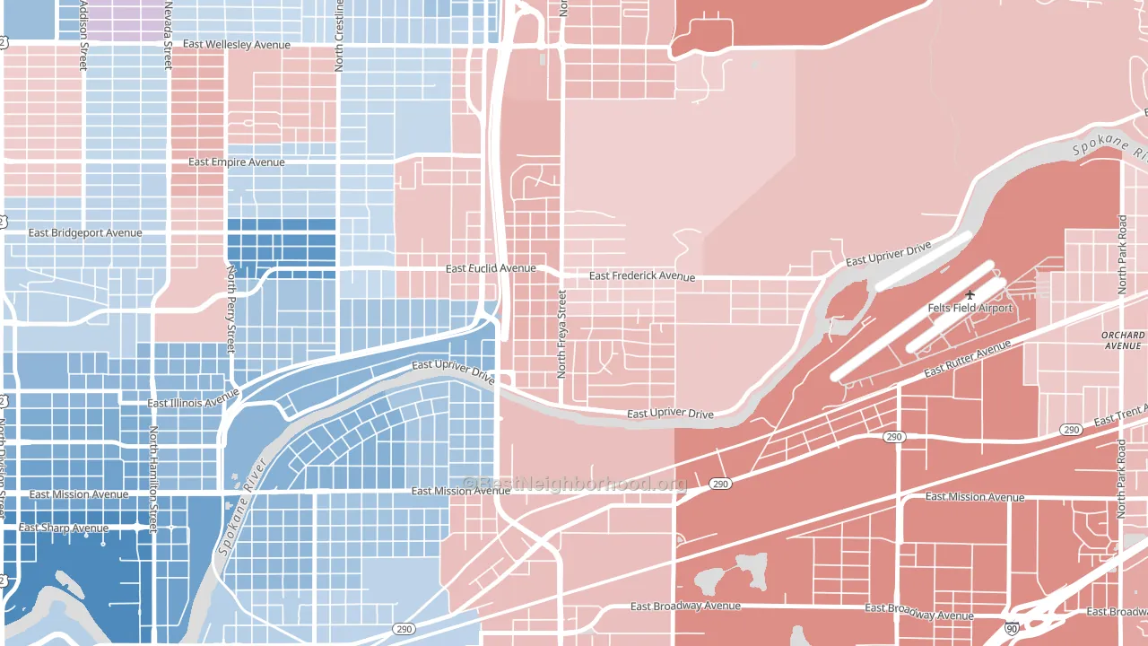 Minnehaha, Spokane, WA block-group political-lean map