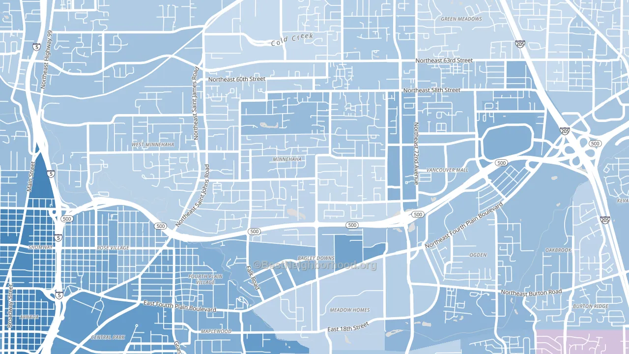 Minnehaha, WA block-group political-lean map