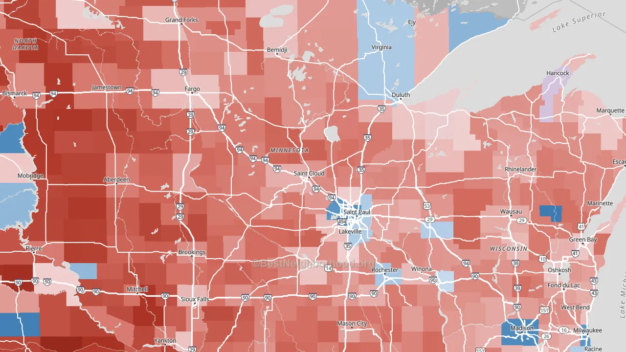 Minnesota block-group political-lean map