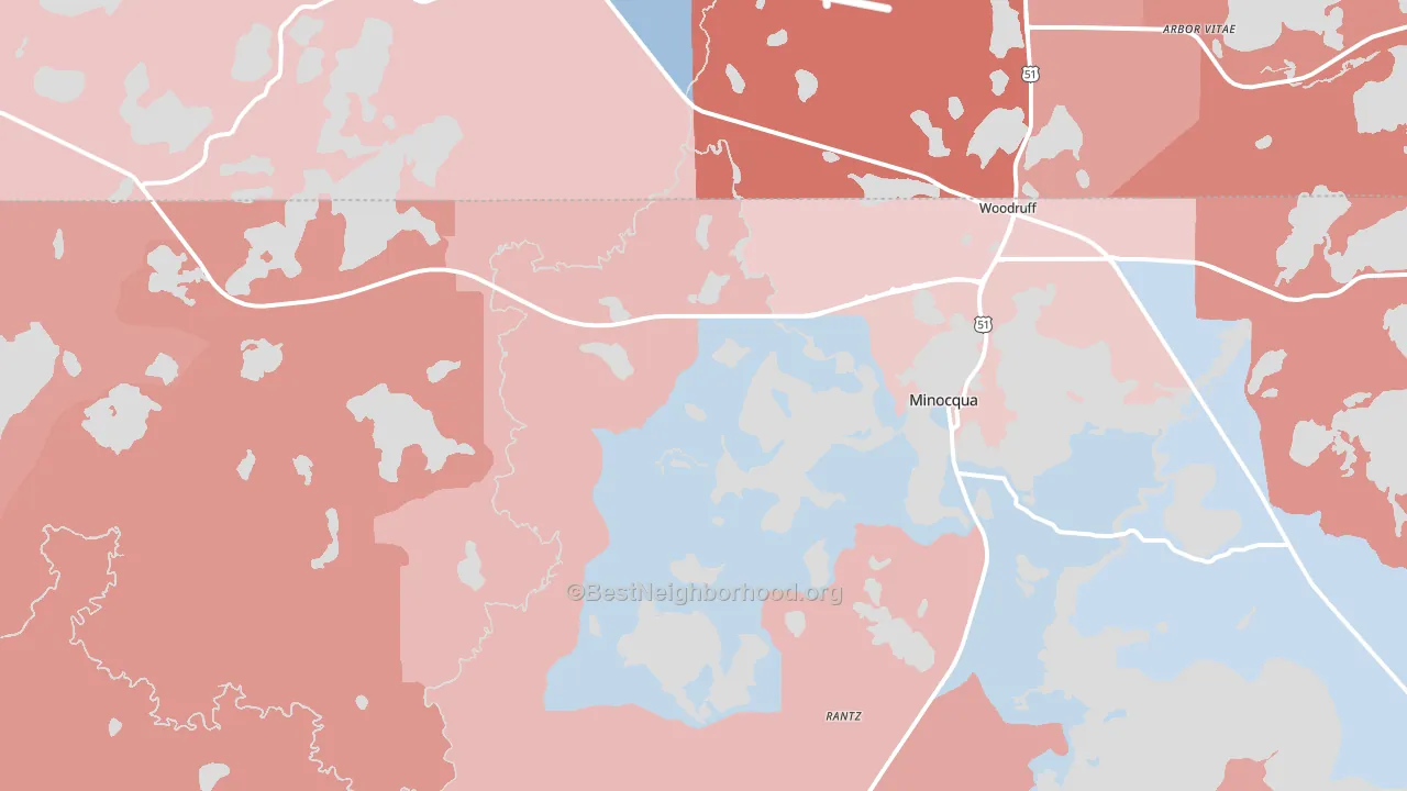 Minocqua, WI block-group political-lean map