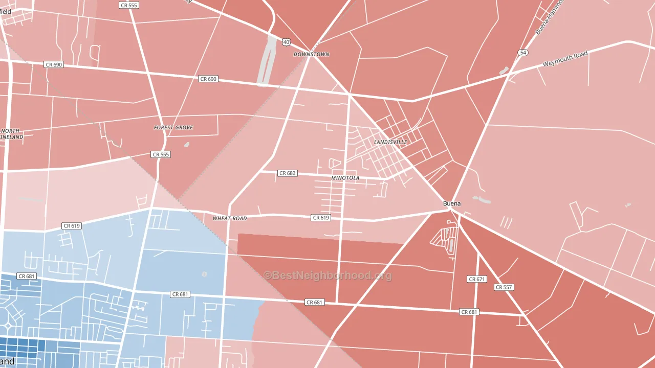 Minotola, NJ block-group political-lean map