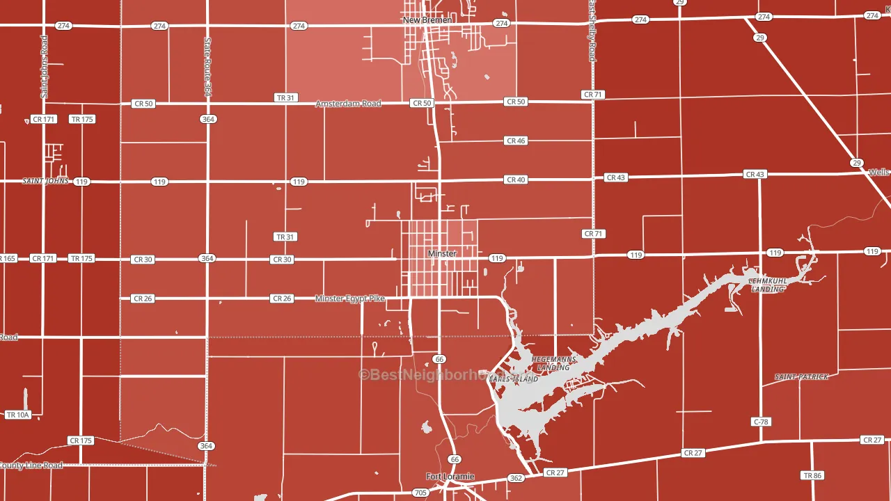 Minster, OH block-group political-lean map