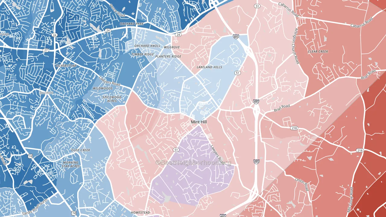 Mint Hill, NC block-group political-lean map