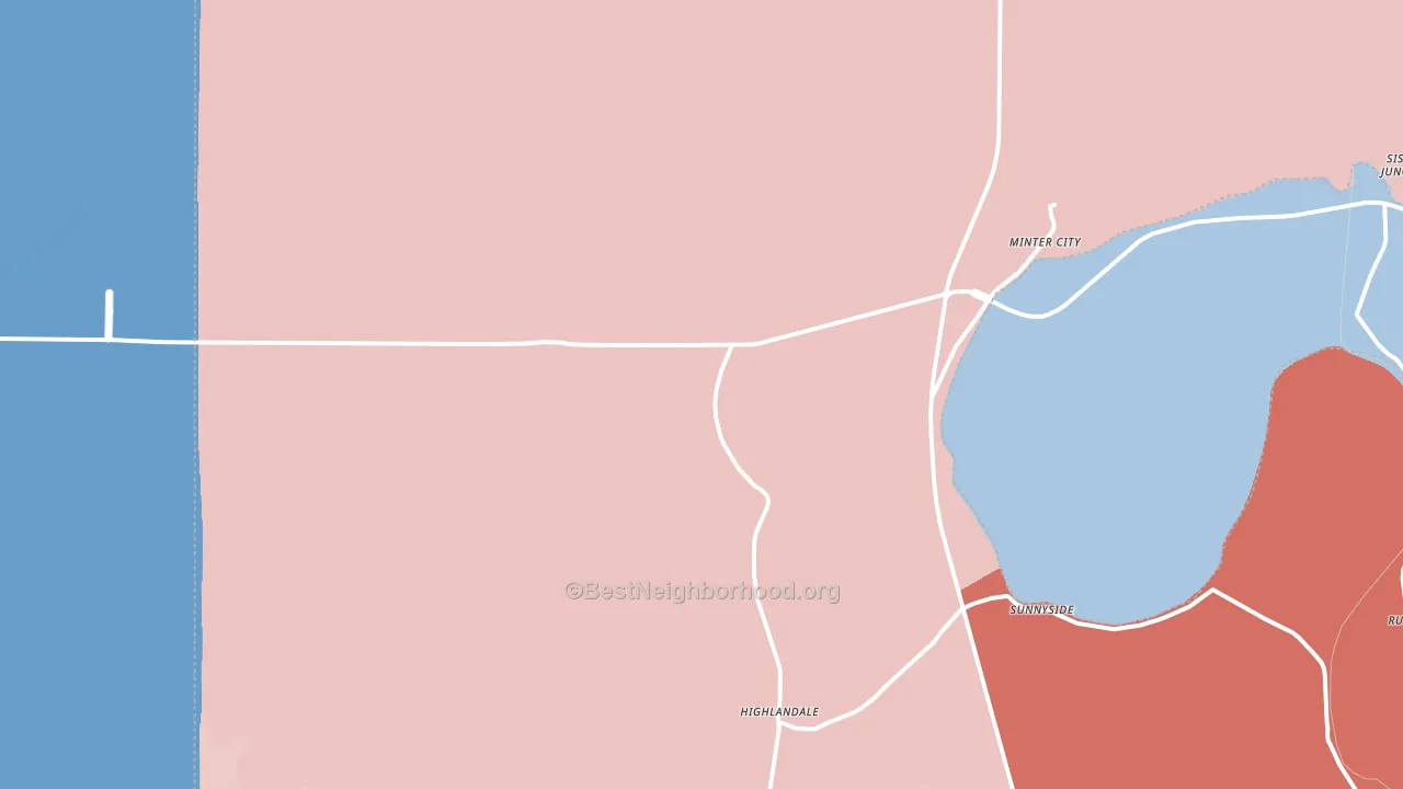 Minter City, MS block-group political-lean map
