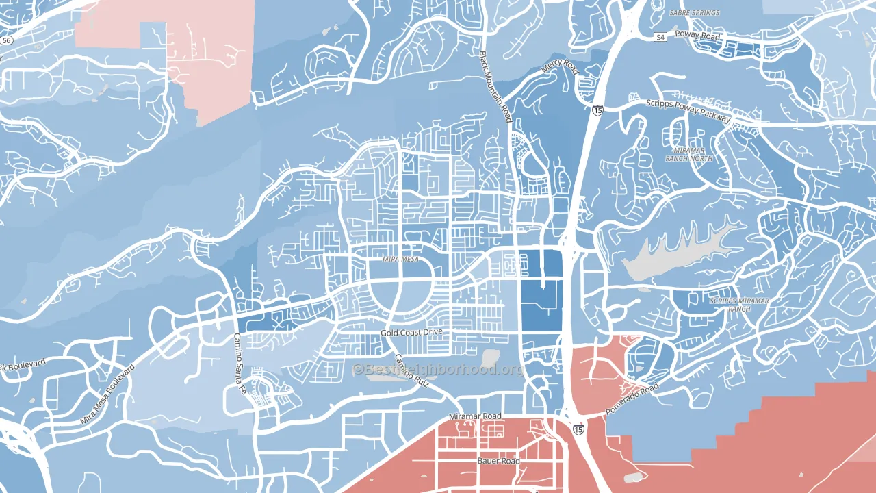 Mira Mesa, San Diego, CA block-group political-lean map