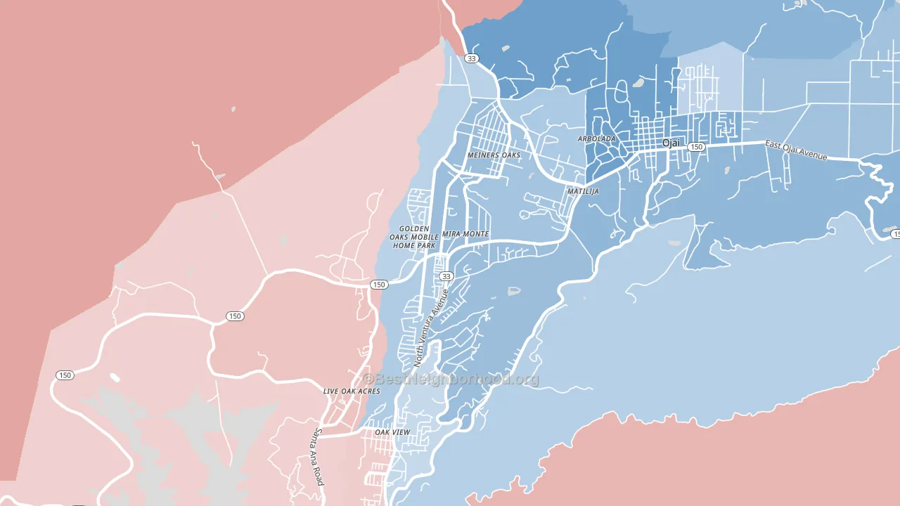Mira Monte, CA block-group political-lean map