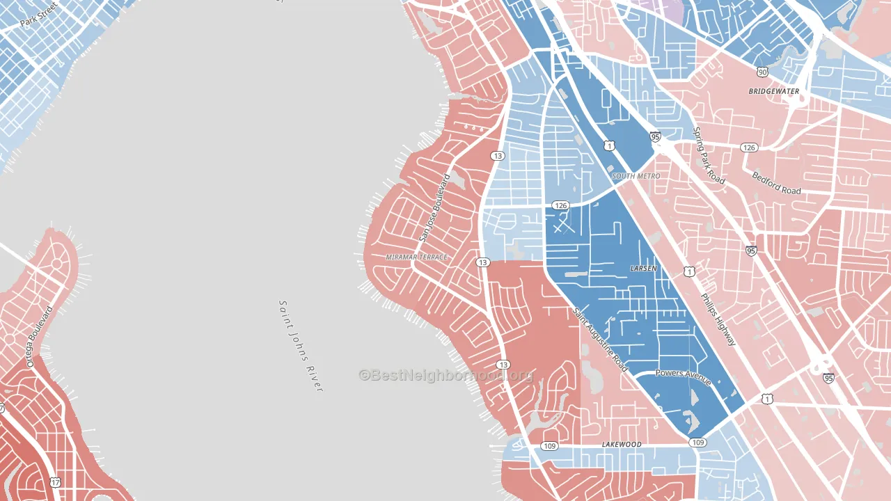 Miramar, Jacksonville, FL block-group political-lean map