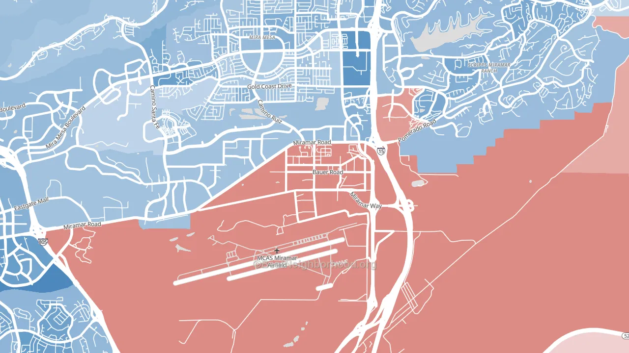 Miramar, San Diego, CA block-group political-lean map