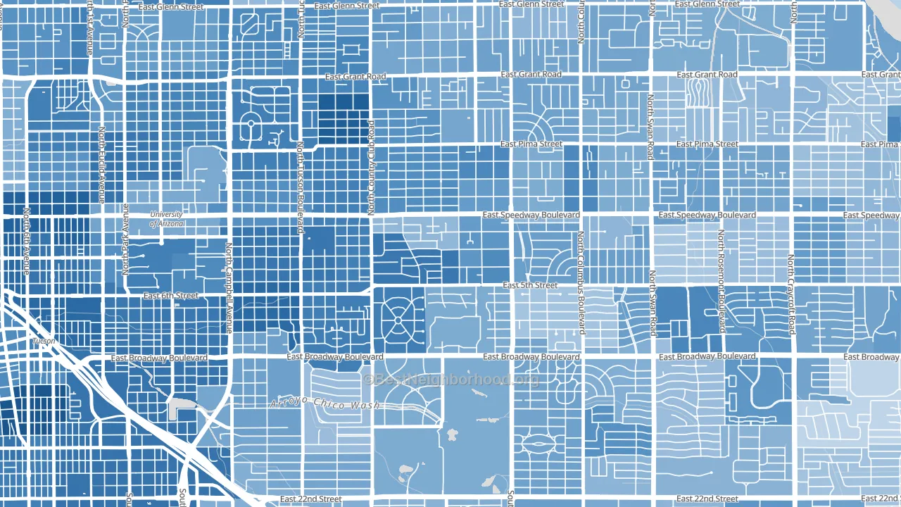 Miramonte, Tucson, AZ block-group political-lean map