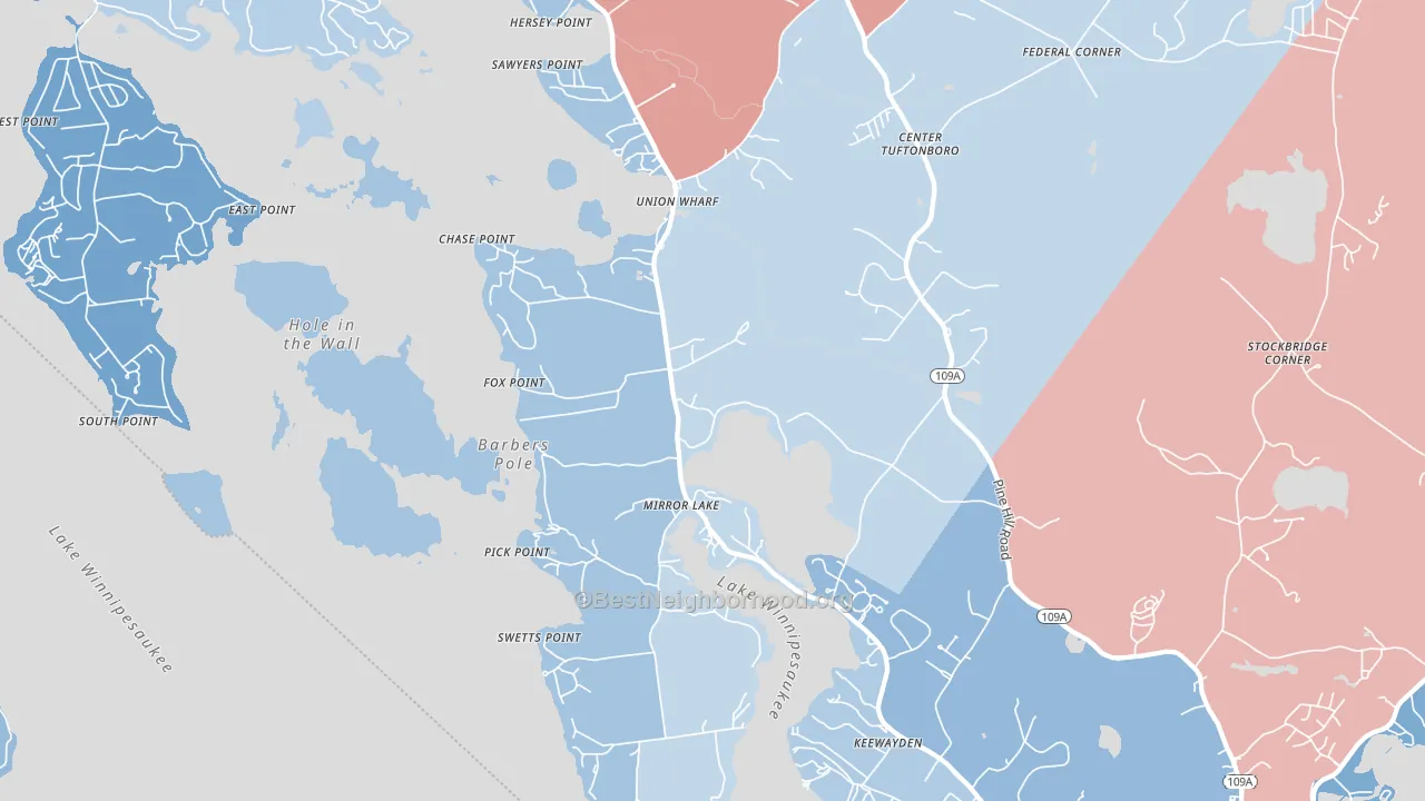 Mirror Lake, NH block-group political-lean map