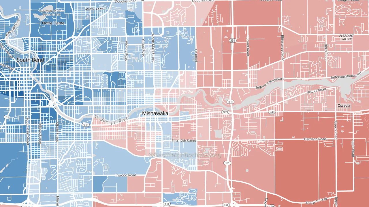 Mishawaka, IN block-group political-lean map
