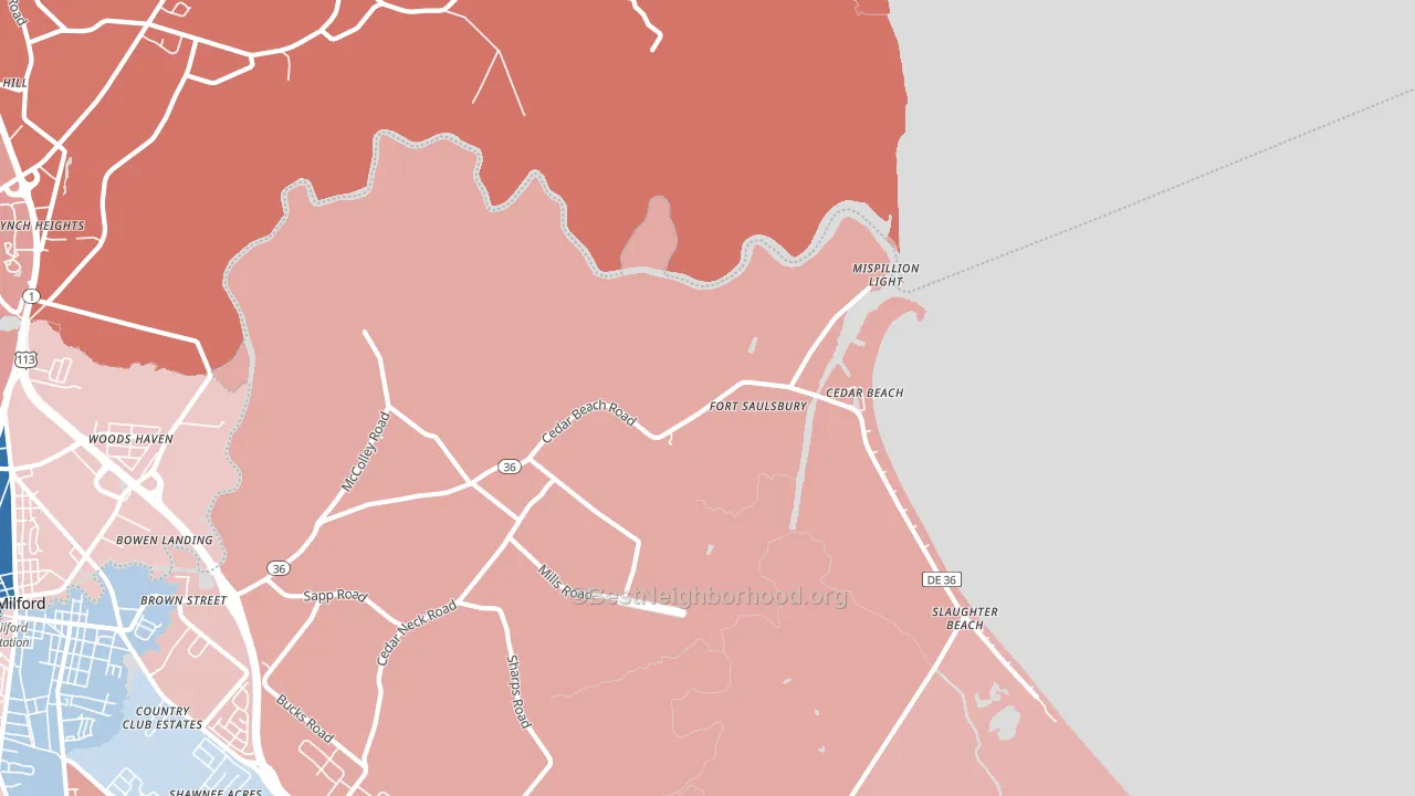 Mispillion Light, DE block-group political-lean map