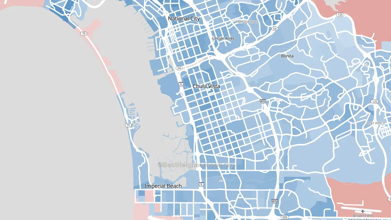 Mission Bay, San Diego, CA block-group political-lean map