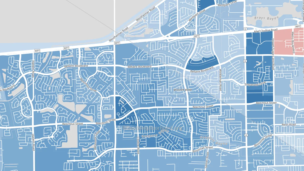 Mission Bend South, Mission Bend, TX block-group political-lean map