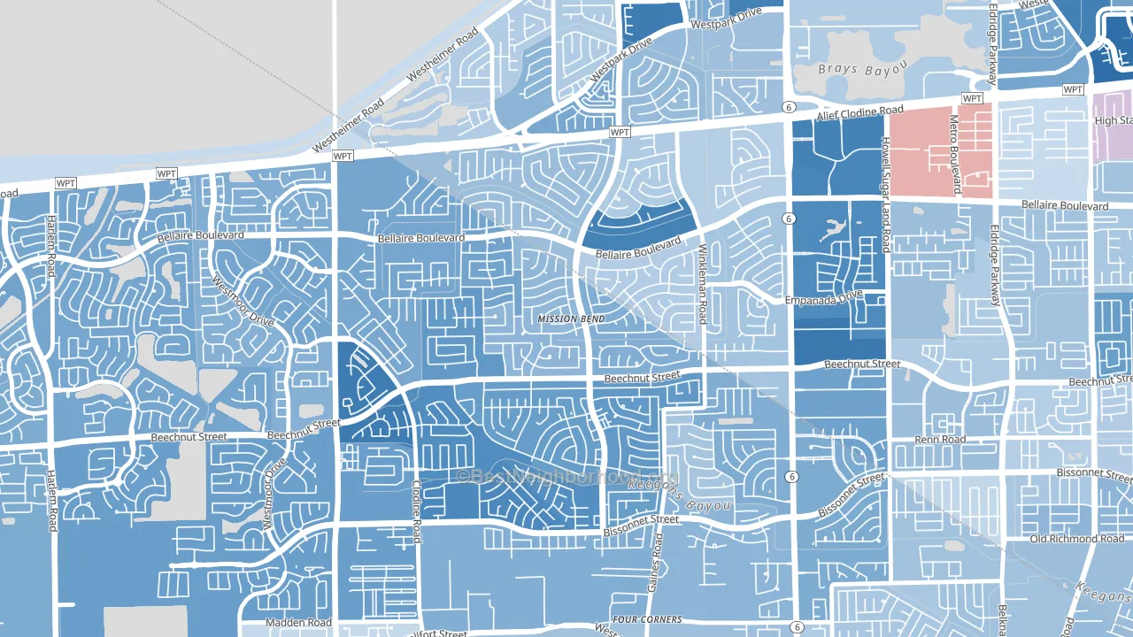 Mission Bend, TX block-group political-lean map