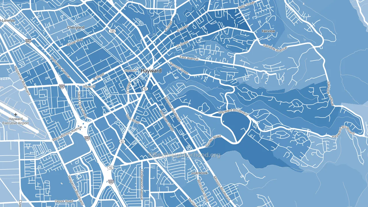 Mission-Foothill, Hayward, CA block-group political-lean map