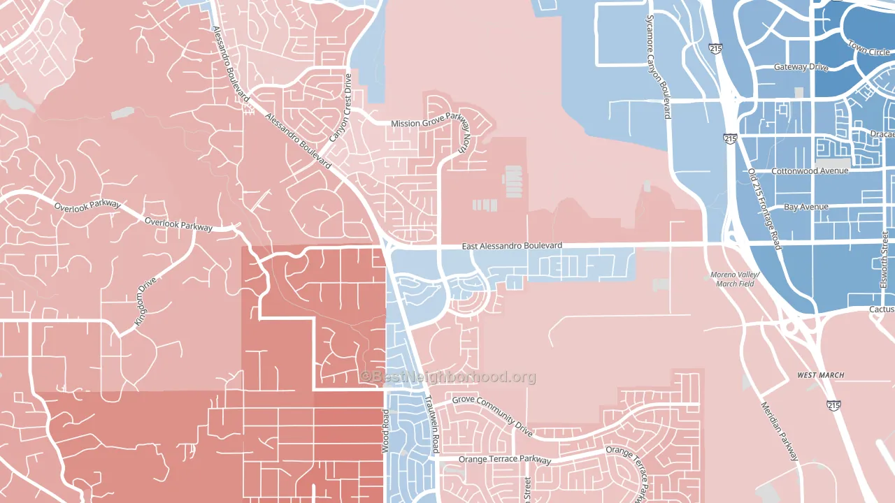 Mission Grove, Riverside, CA block-group political-lean map