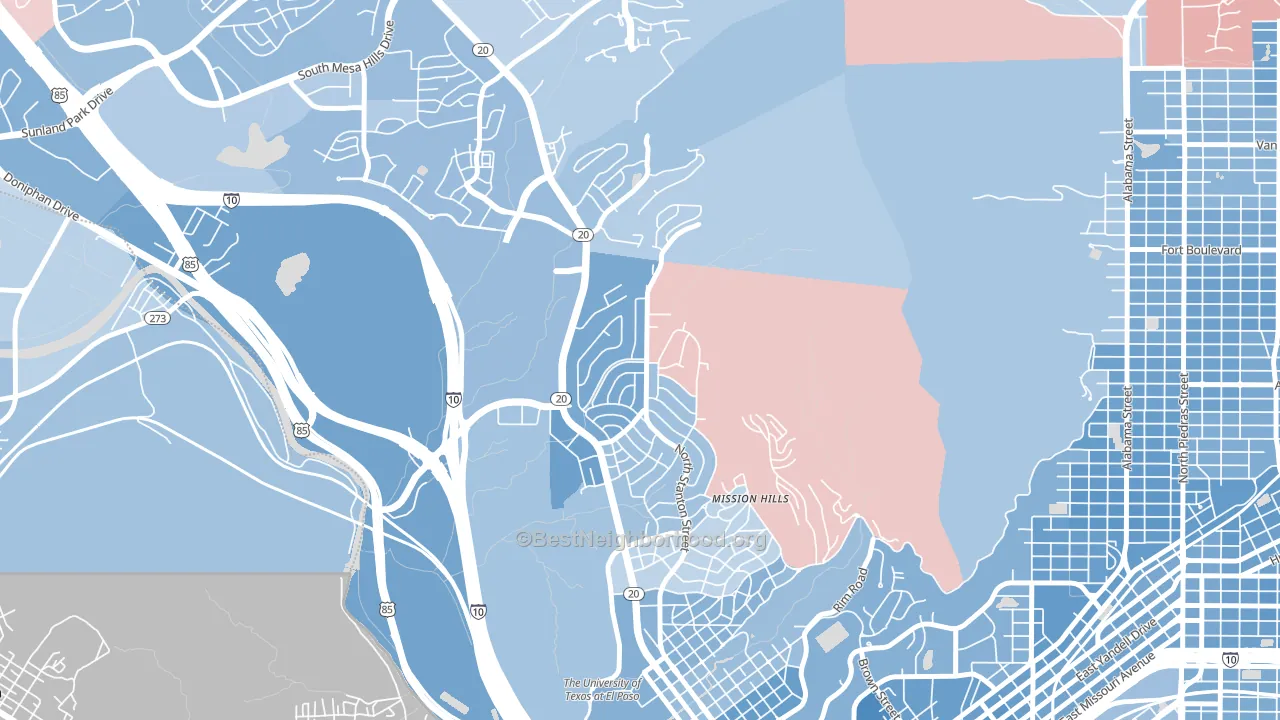 Mission Hills, El Paso, TX block-group political-lean map