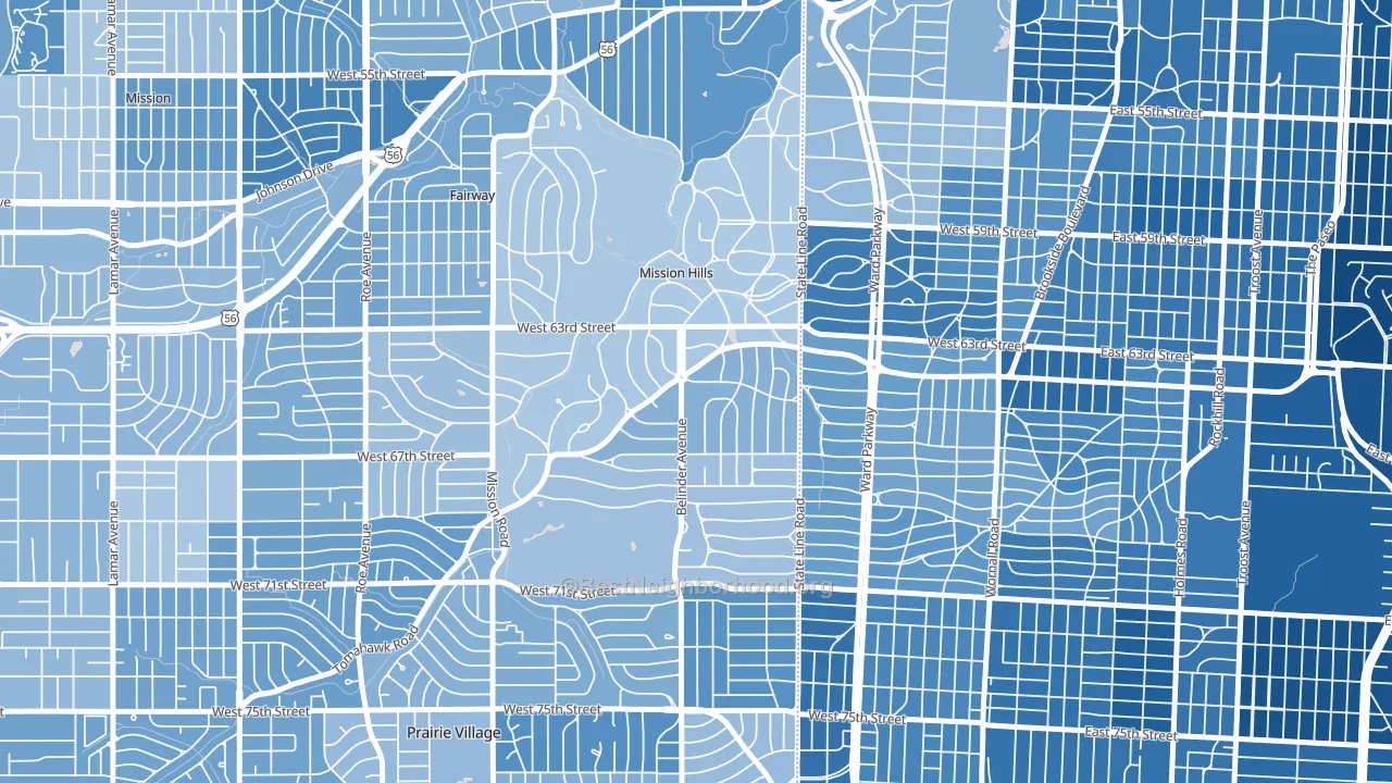 Mission Hills, KS block-group political-lean map