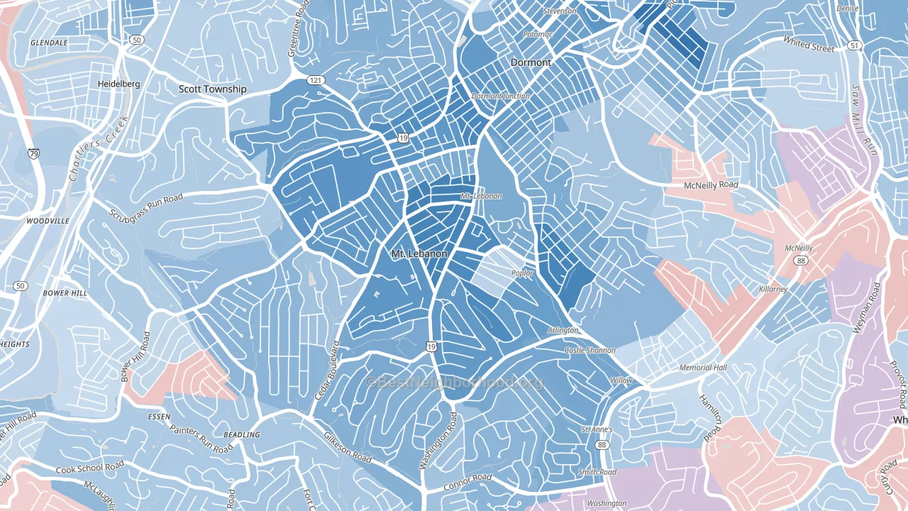 Mission Hills, Pittsburgh, PA block-group political-lean map