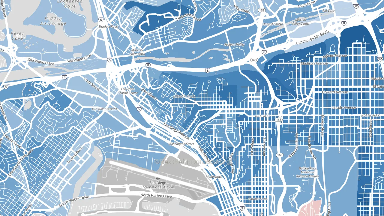 Mission Hills-San Diego, San Diego, CA block-group political-lean map