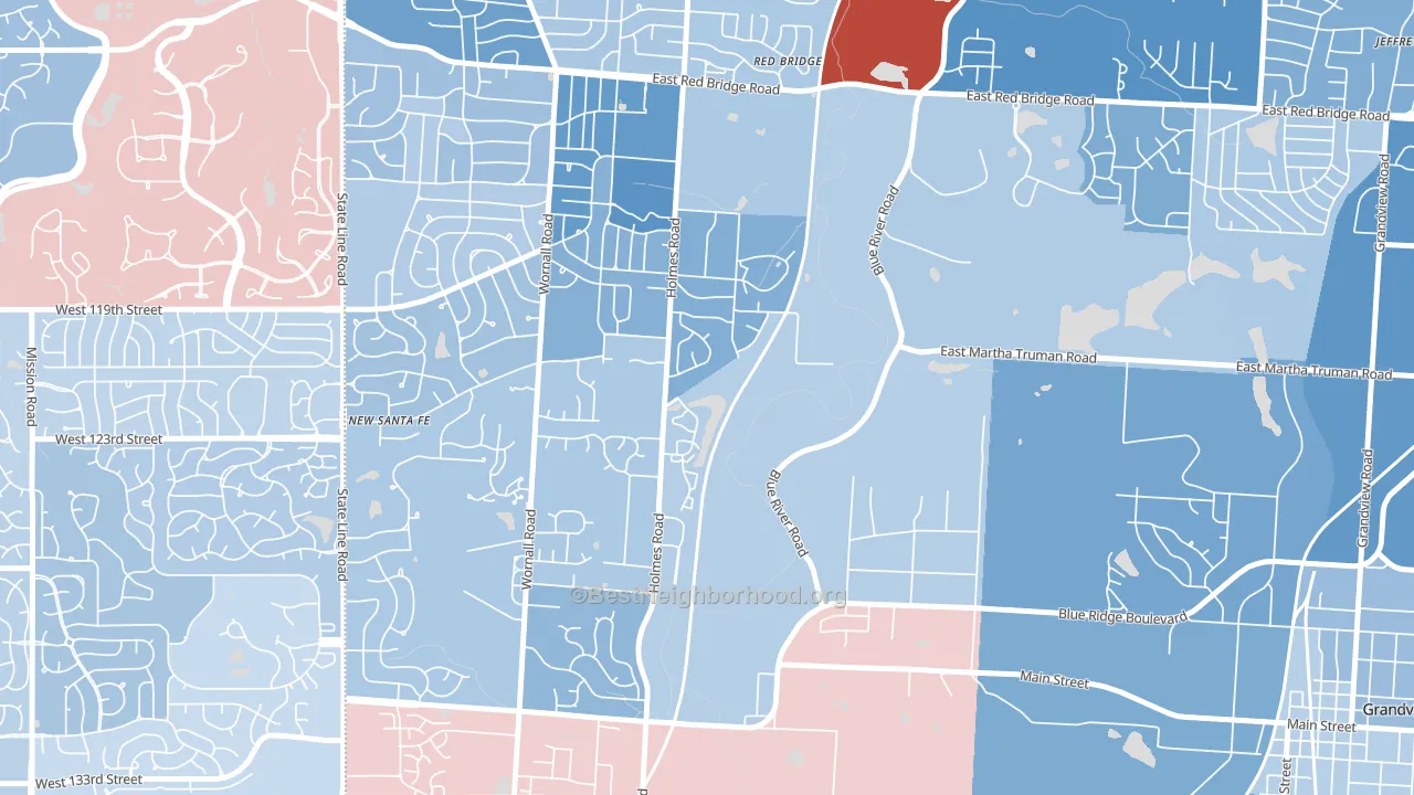Mission Lake, Kansas City, MO block-group political-lean map