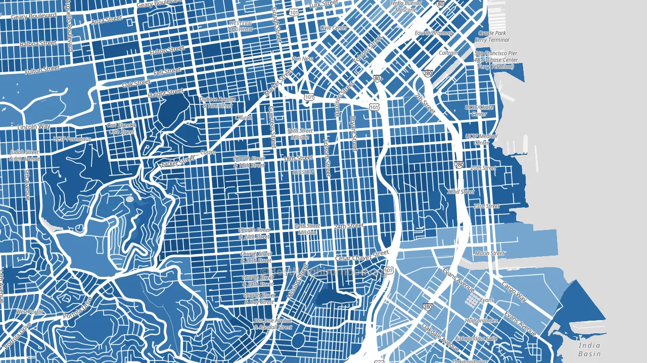 Mission, San Francisco, CA block-group political-lean map