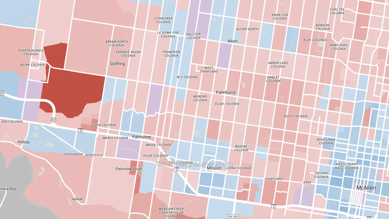 Mission, TX block-group political-lean map