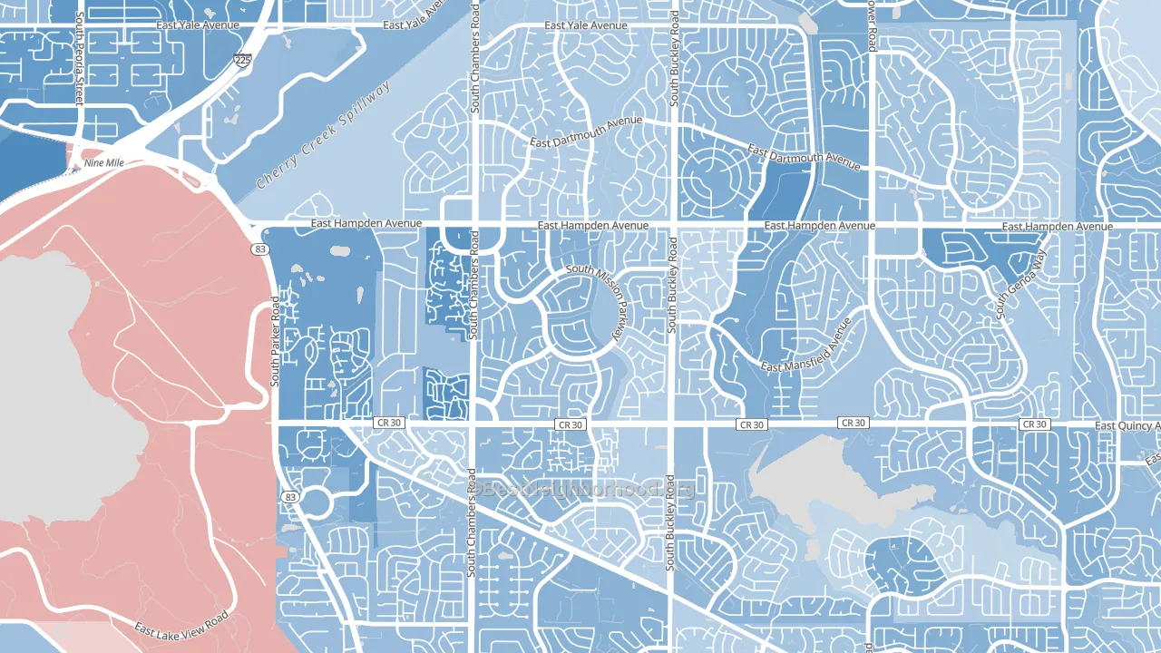 Mission Viejo, Aurora, CO block-group political-lean map
