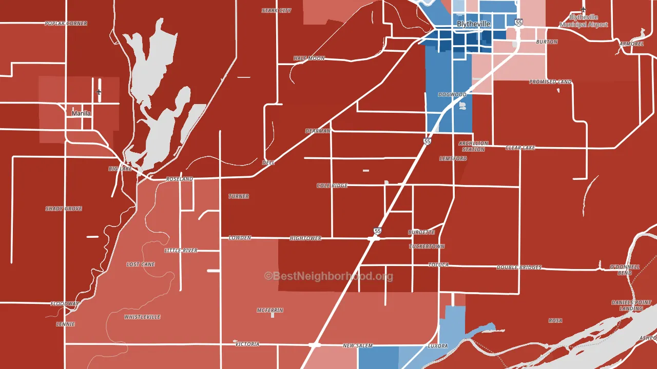 Mississippi County, AR block-group political-lean map