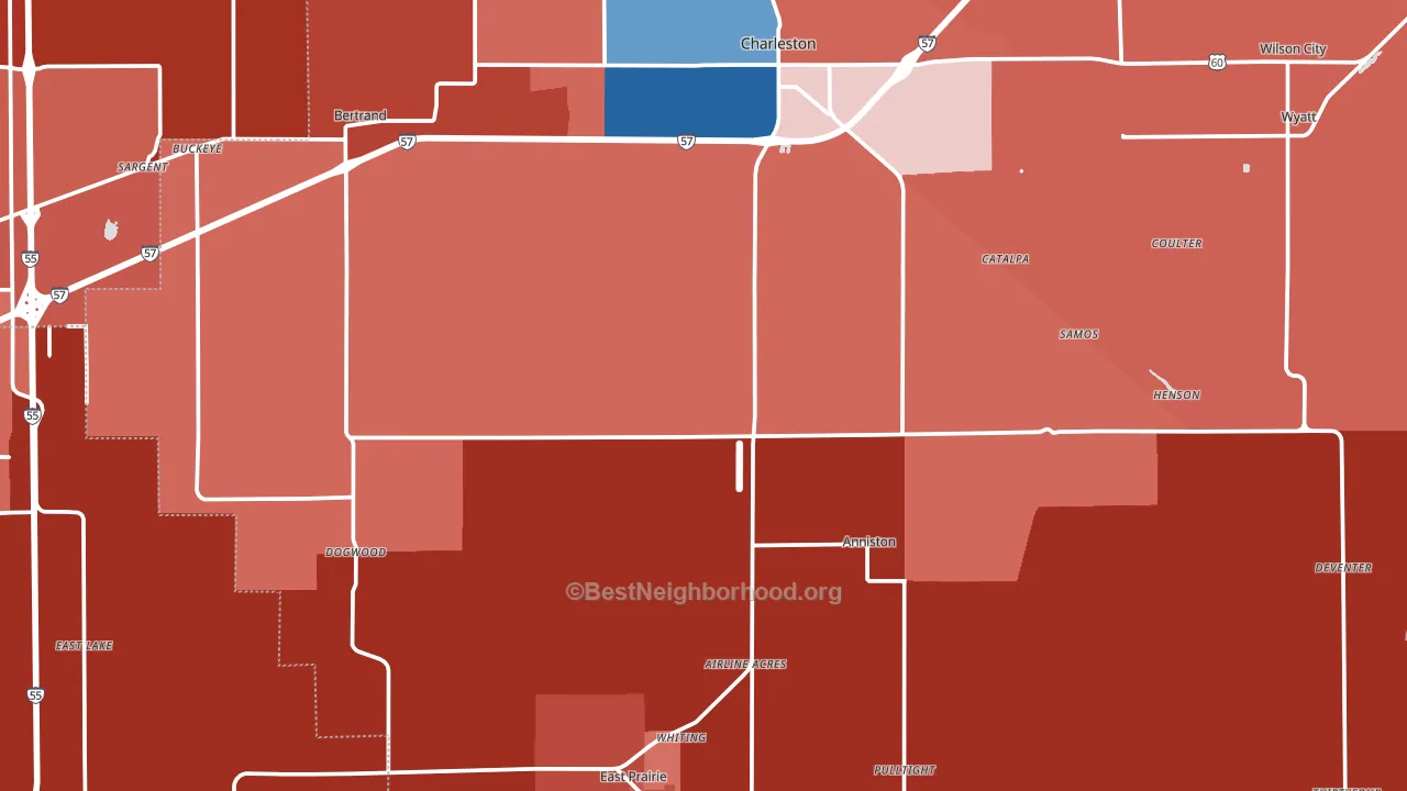 Mississippi County, MO block-group political-lean map