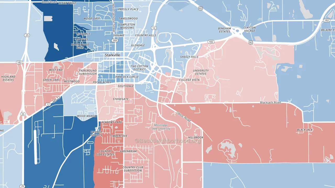 Mississippi State, MS block-group political-lean map