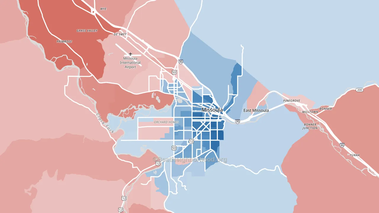 Missoula County, MT block-group political-lean map