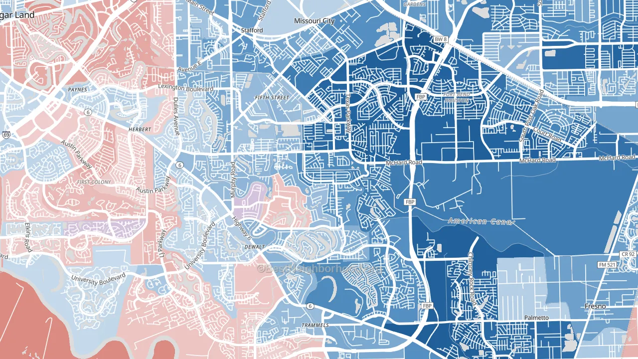 Missouri City, TX block-group political-lean map