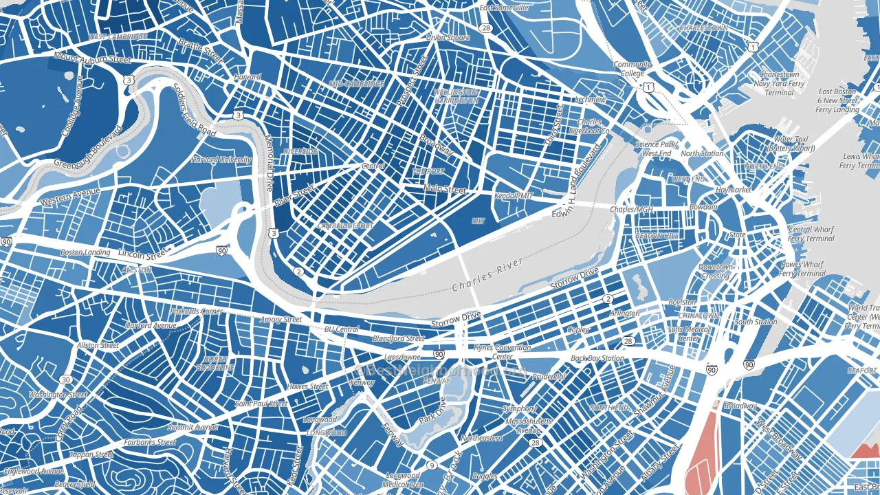 MIT, Cambridge, MA block-group political-lean map
