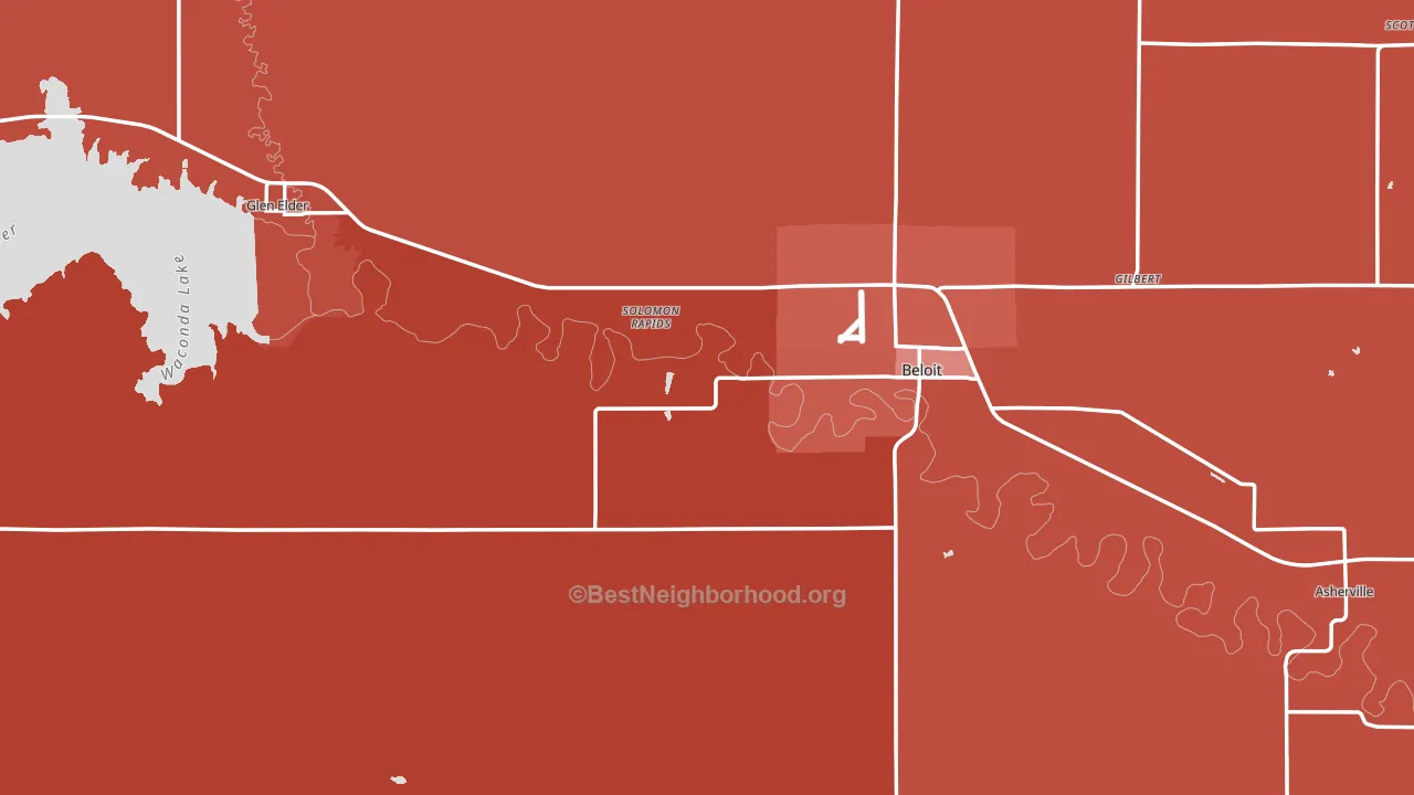 Mitchell County, KS block-group political-lean map