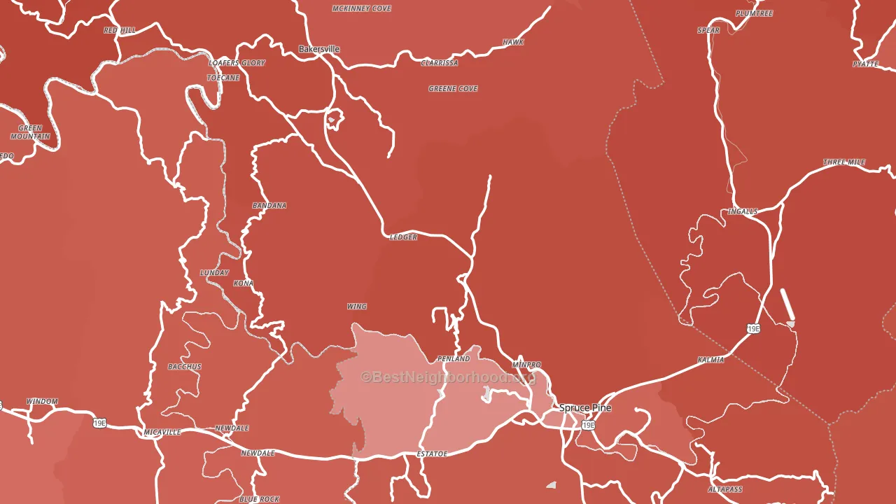 Mitchell County, NC block-group political-lean map