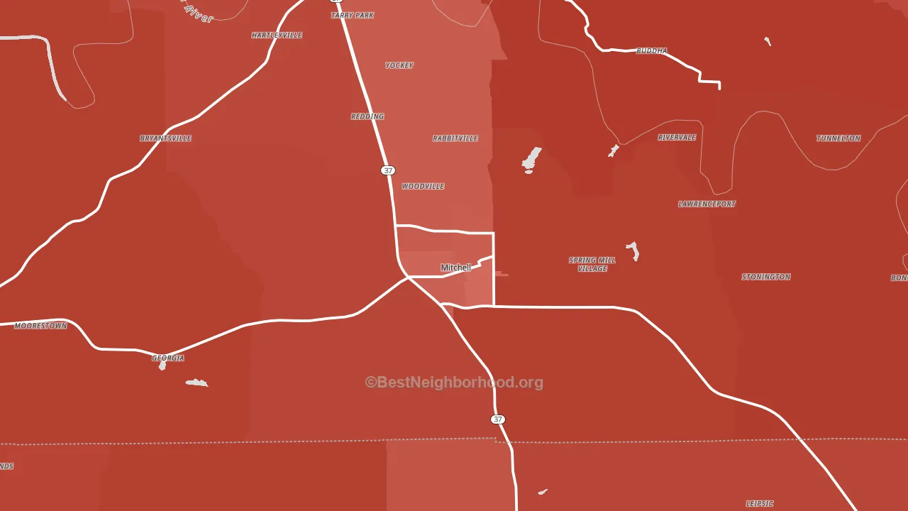 Mitchell, IN block-group political-lean map