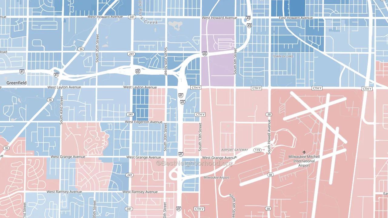Mitchell West, Milwaukee, WI block-group political-lean map