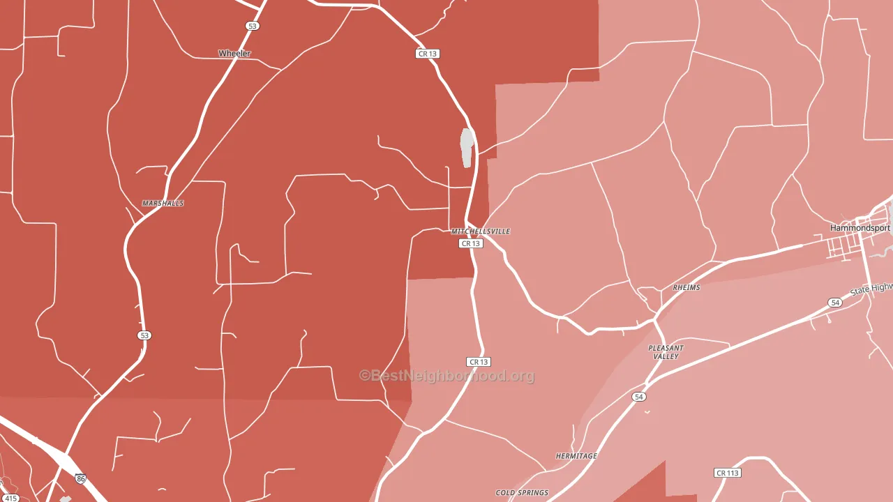 Mitchellsville, NY block-group political-lean map