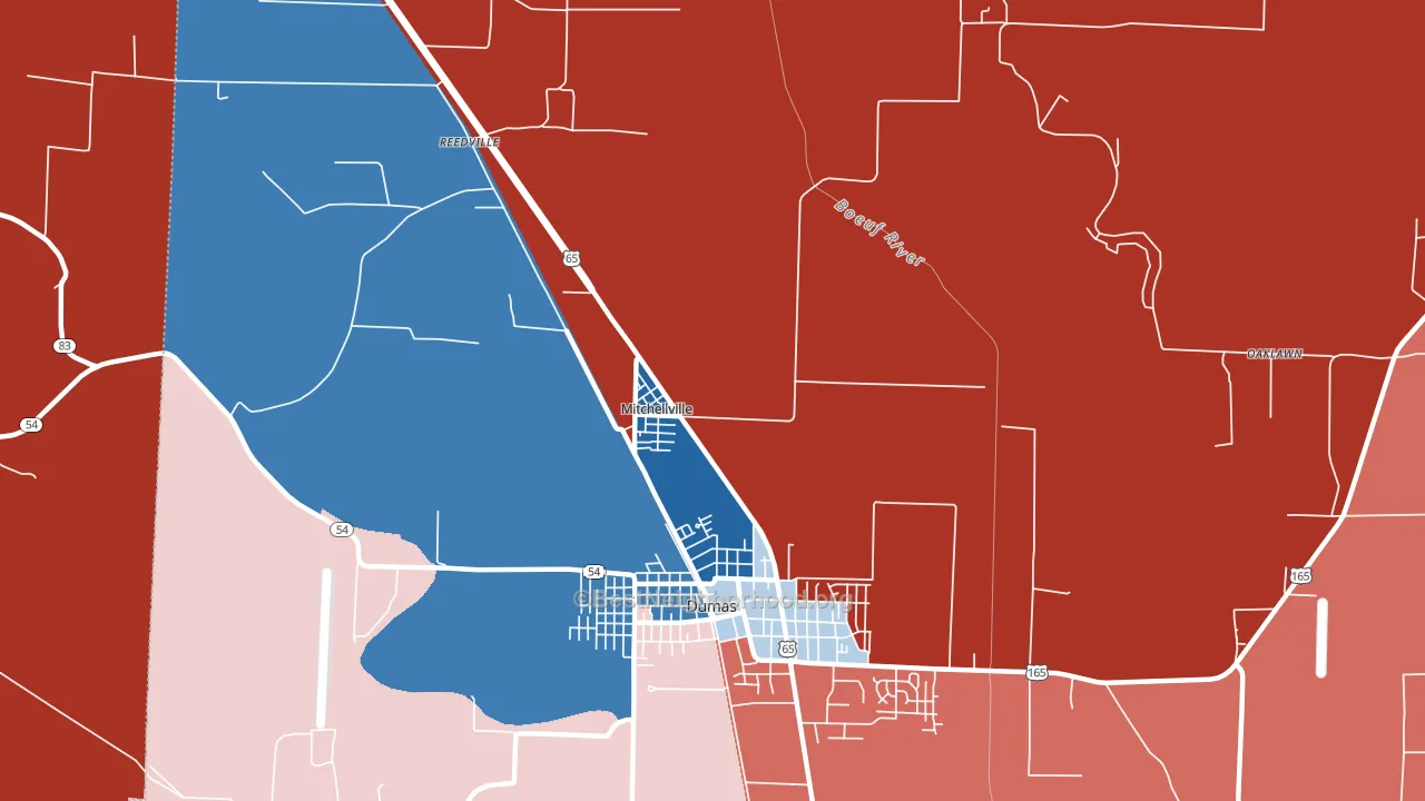 Mitchellville, AR block-group political-lean map