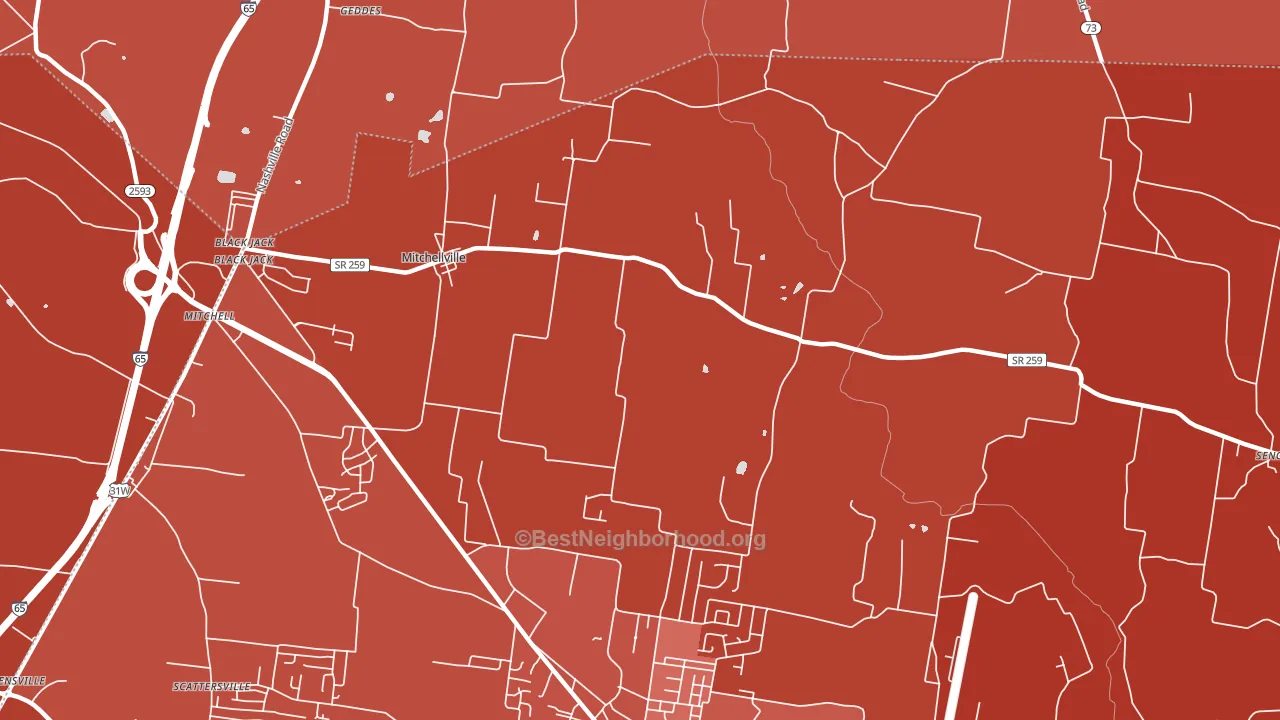 Mitchellville, TN block-group political-lean map